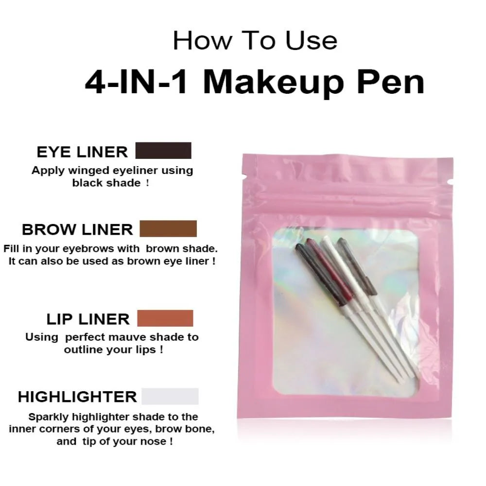 Multi-effect 4 In 1 Eyeliner Eyebrow Pencil Lip Liner highlighter Pen Long Lasting Waterproof Cosmetics Makeup Pencil
