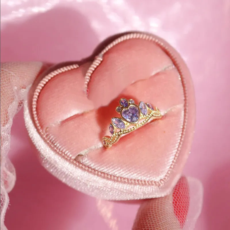 A Princess School Inspired Charm Jewelry Gold-Plated Blair Crown Ring with Purple Heart -Gift for Her."