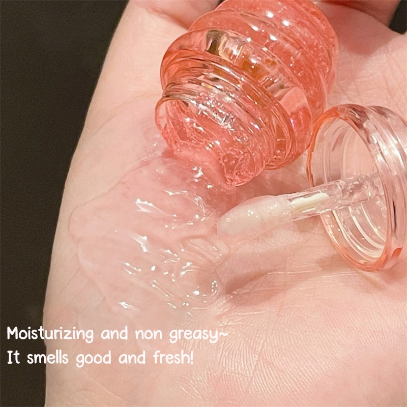 New Clear Lip Gloss Lovely Honey Pot Lip Oil Fresh Fruit Lip Balm Long Lasting Moisturizing Makeup