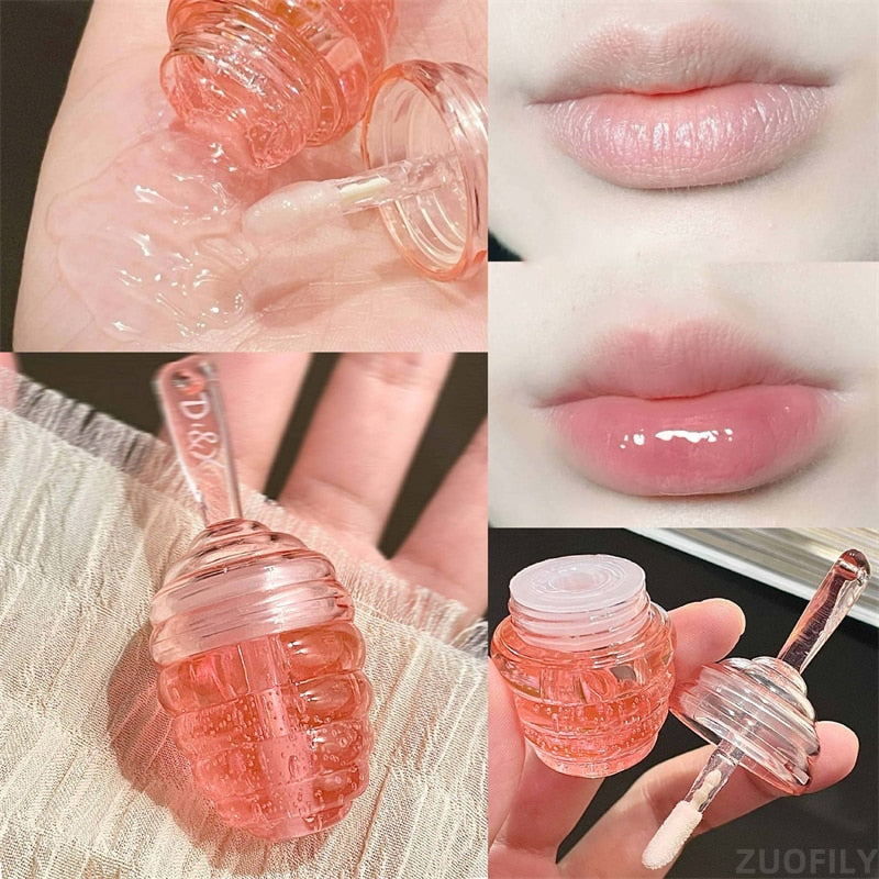 New Clear Lip Gloss Lovely Honey Pot Lip Oil Fresh Fruit Lip Balm Long Lasting Moisturizing Makeup