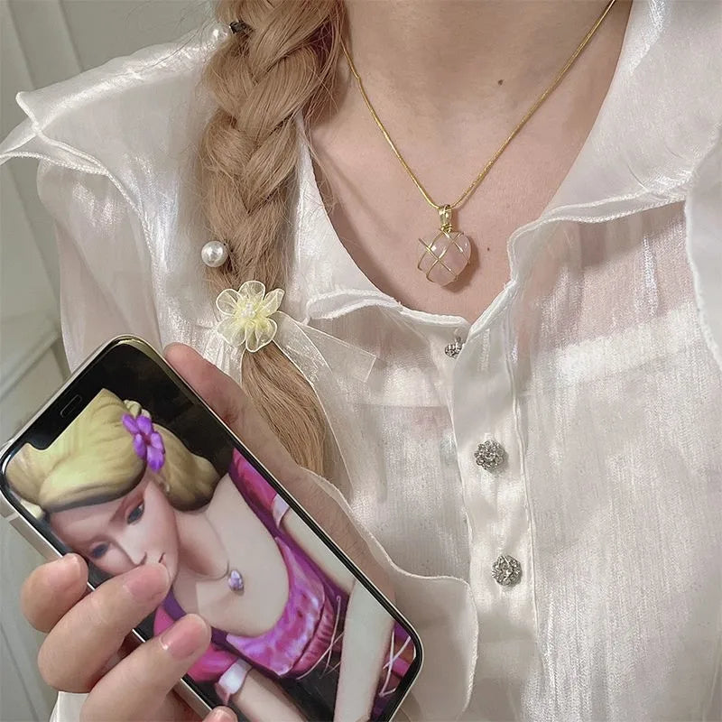 Barbie & the Diamond Castle Necklace Jewelry Opal Heart Necklace For Woman Girls Rose Quartz Accessories Gift