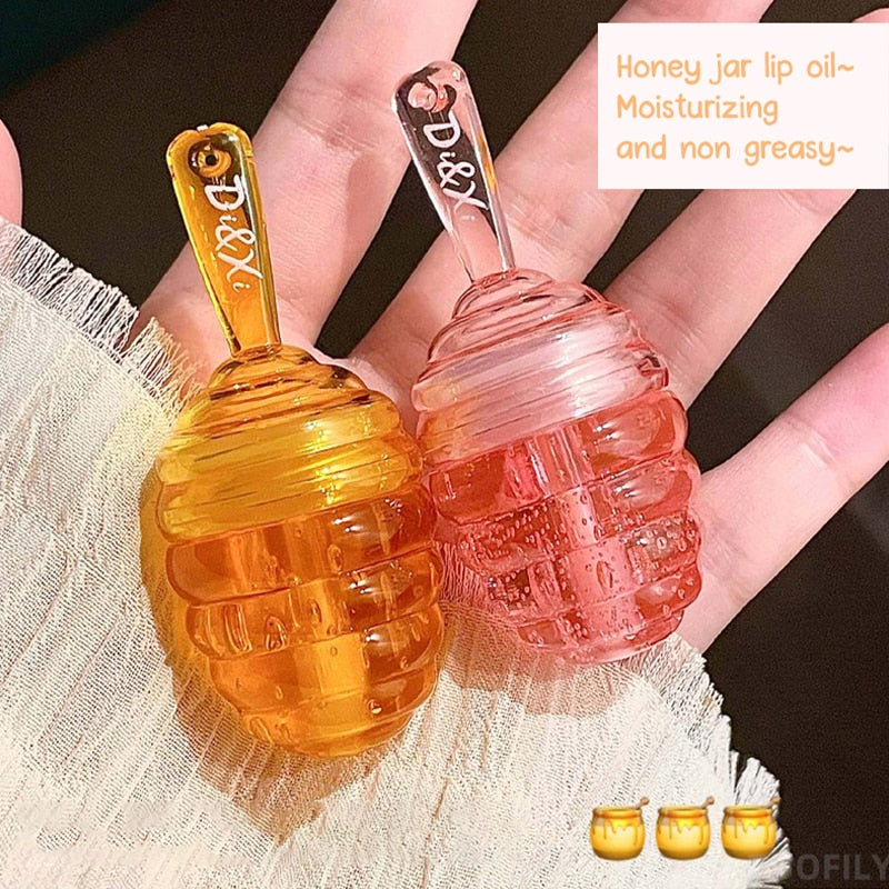 New Clear Lip Gloss Lovely Honey Pot Lip Oil Fresh Fruit Lip Balm Long Lasting Moisturizing Makeup