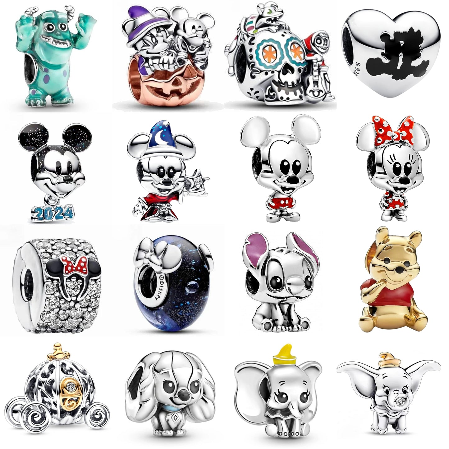 Disney 100th anniversary Bracelets DIY Jewelry 925 Silver Princess Pumpkin Cart Mickey Minnie Dumbo Charm Stitch Beads