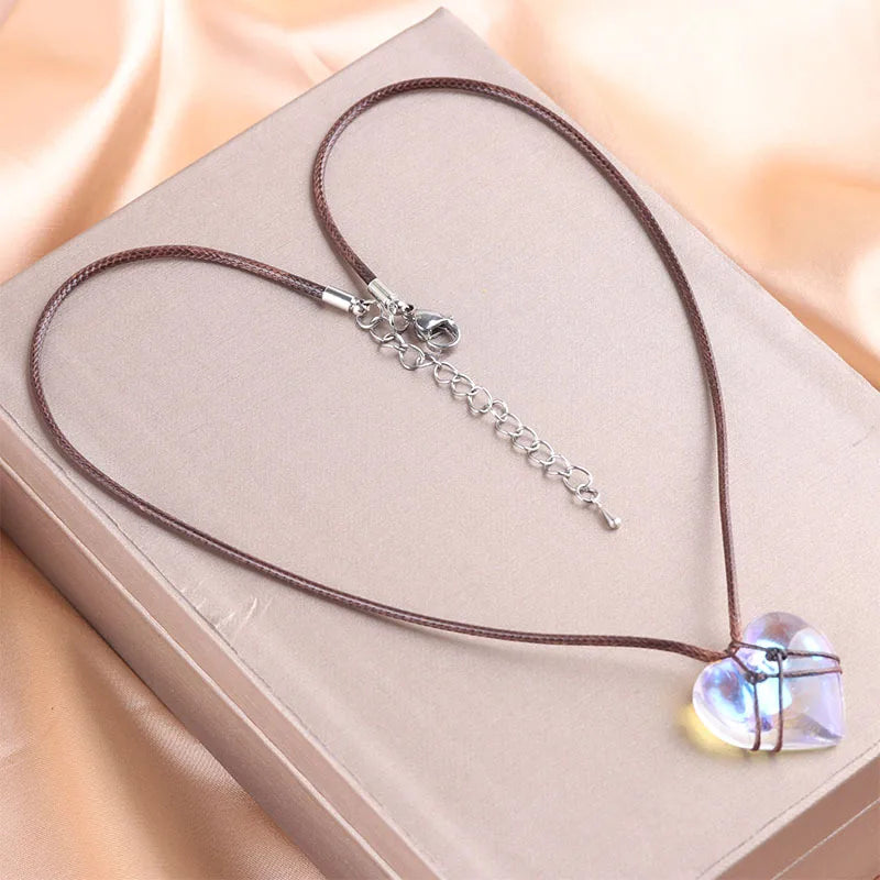 Barbie & the Diamond Castle Necklace Jewelry Opal Heart Necklace For Woman Girls Rose Quartz Accessories Gift