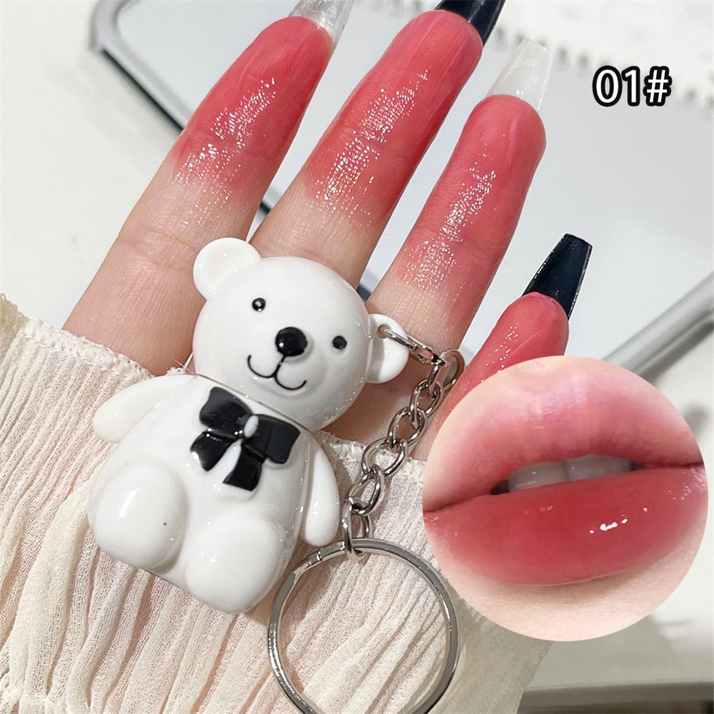 New 6 Color Cute Bear Matte Lip Mud Velvet Keychain Lipstick Waterproof Lasting Portable Lip Gloss