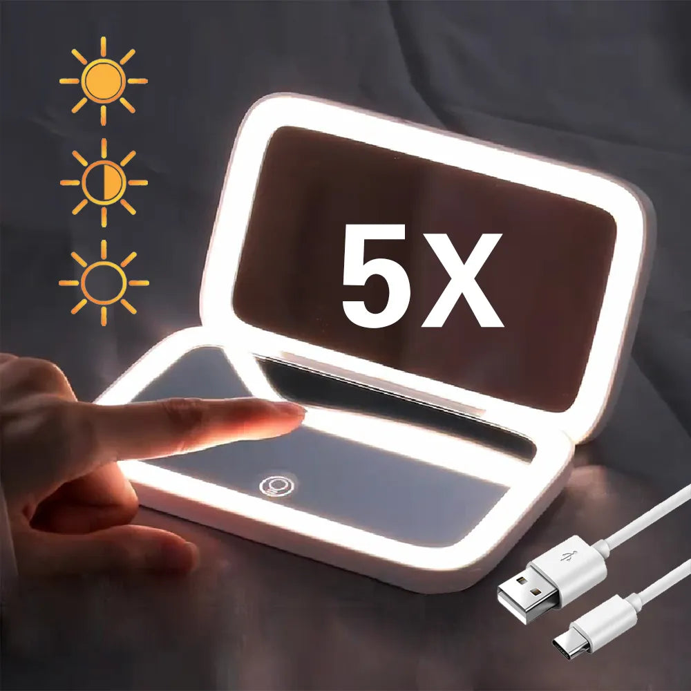 Mini Portable Folding Makeup Mirror With Led Lights 5X Magnifying Compact Pocket Travel Aesthetic Vanity Mirrors Make Up Tools