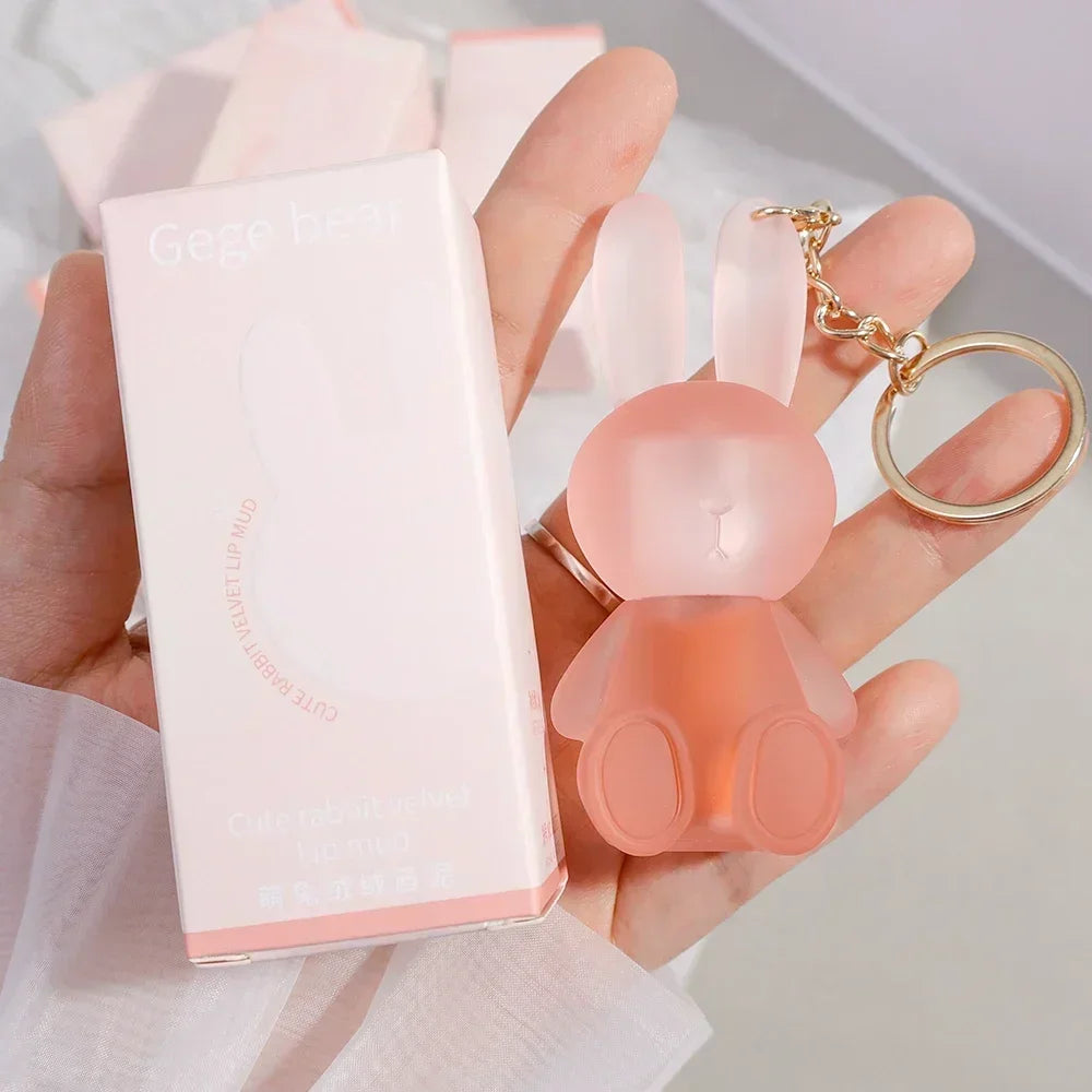 Nude Liquid Lipstick Cute Bear keychain Waterproof Velvet Matte Lip Gloss Lasting Non-stick Lip Tint Pigment Cosmetic