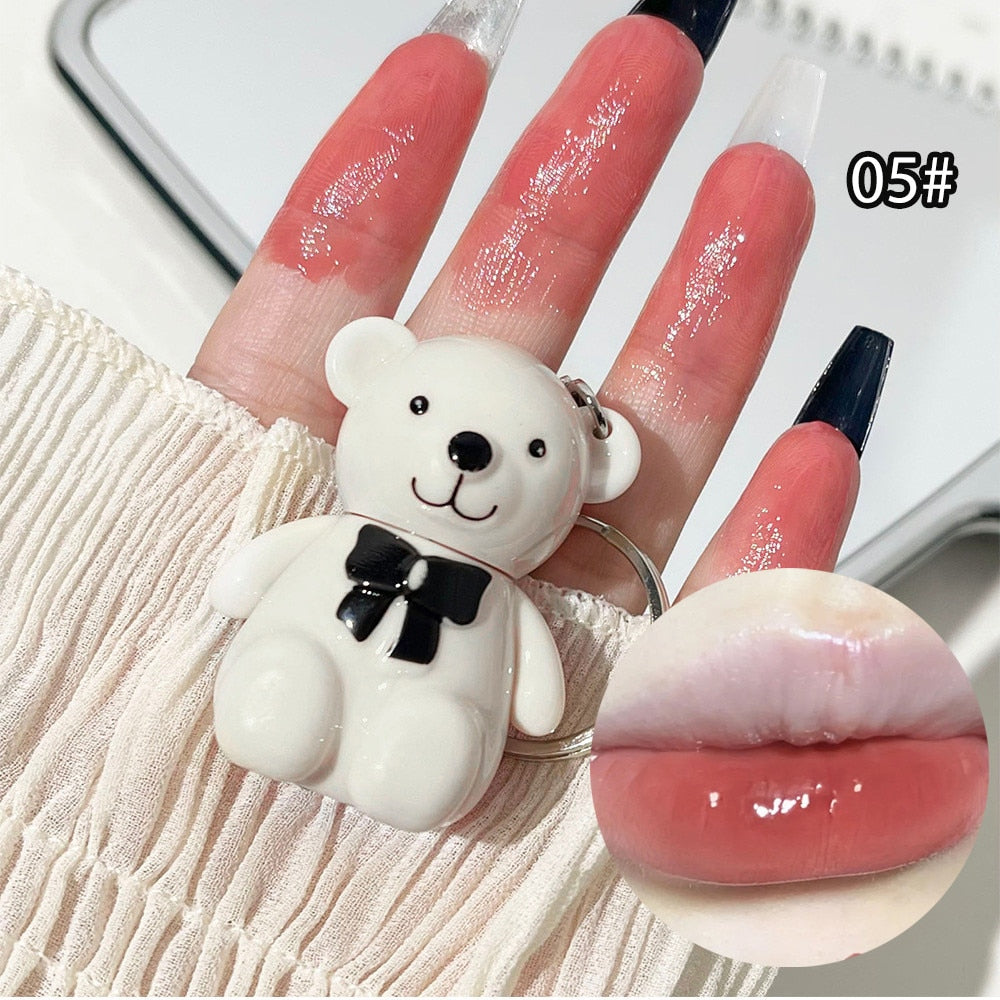 New 6 Color Cute Bear Matte Lip Mud Velvet Keychain Lipstick Waterproof Lasting Portable Lip Gloss