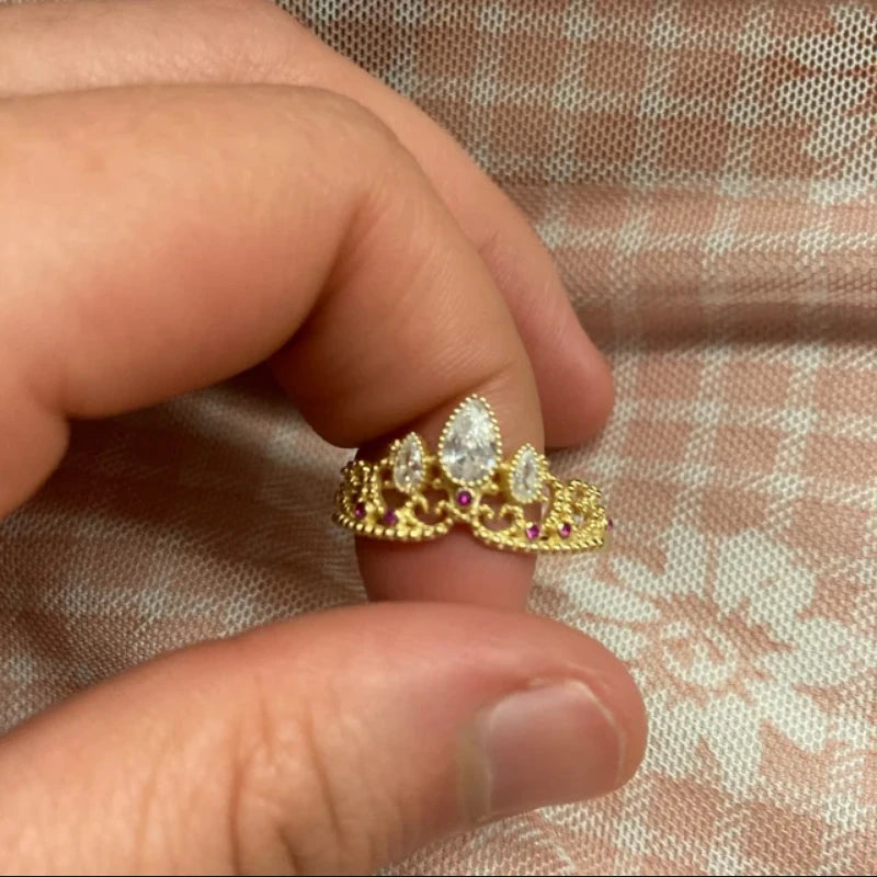 Rapunzel Crown Rings Princess Ring for Woman Fashion Wedding Geek Jewelry Accessories Gold Plated Adjustable Rings Gift For Her
