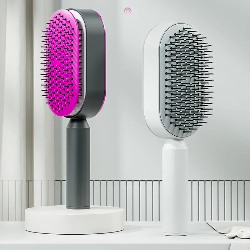 Self Cleaning Hair Brush for Women One-key Cleaning Hair Loss Massage Scalp Anti-Static Hairbrush