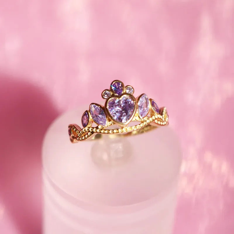A Princess School Inspired Charm Jewelry Gold-Plated Blair Crown Ring with Purple Heart -Gift for Her."