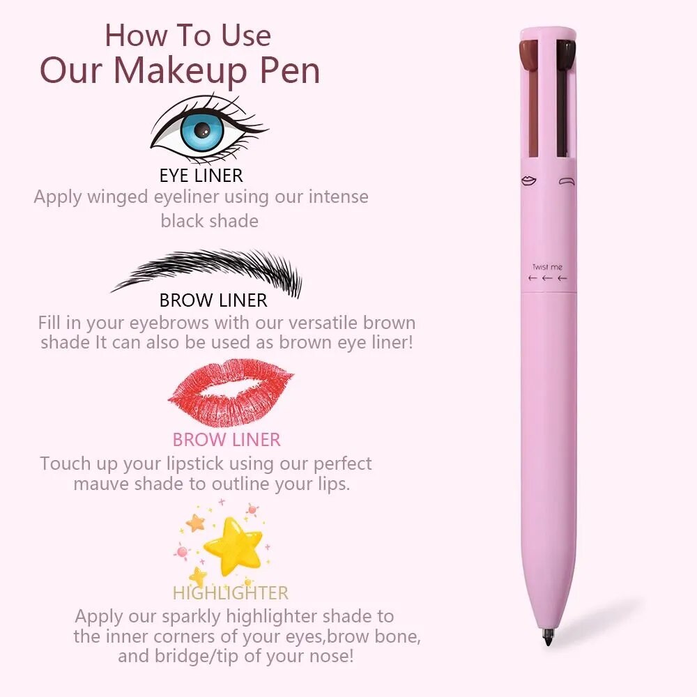 Multi-effect 4 In 1 Eyeliner Eyebrow Pencil Lip Liner highlighter Pen Long Lasting Waterproof Cosmetics Makeup Pencil