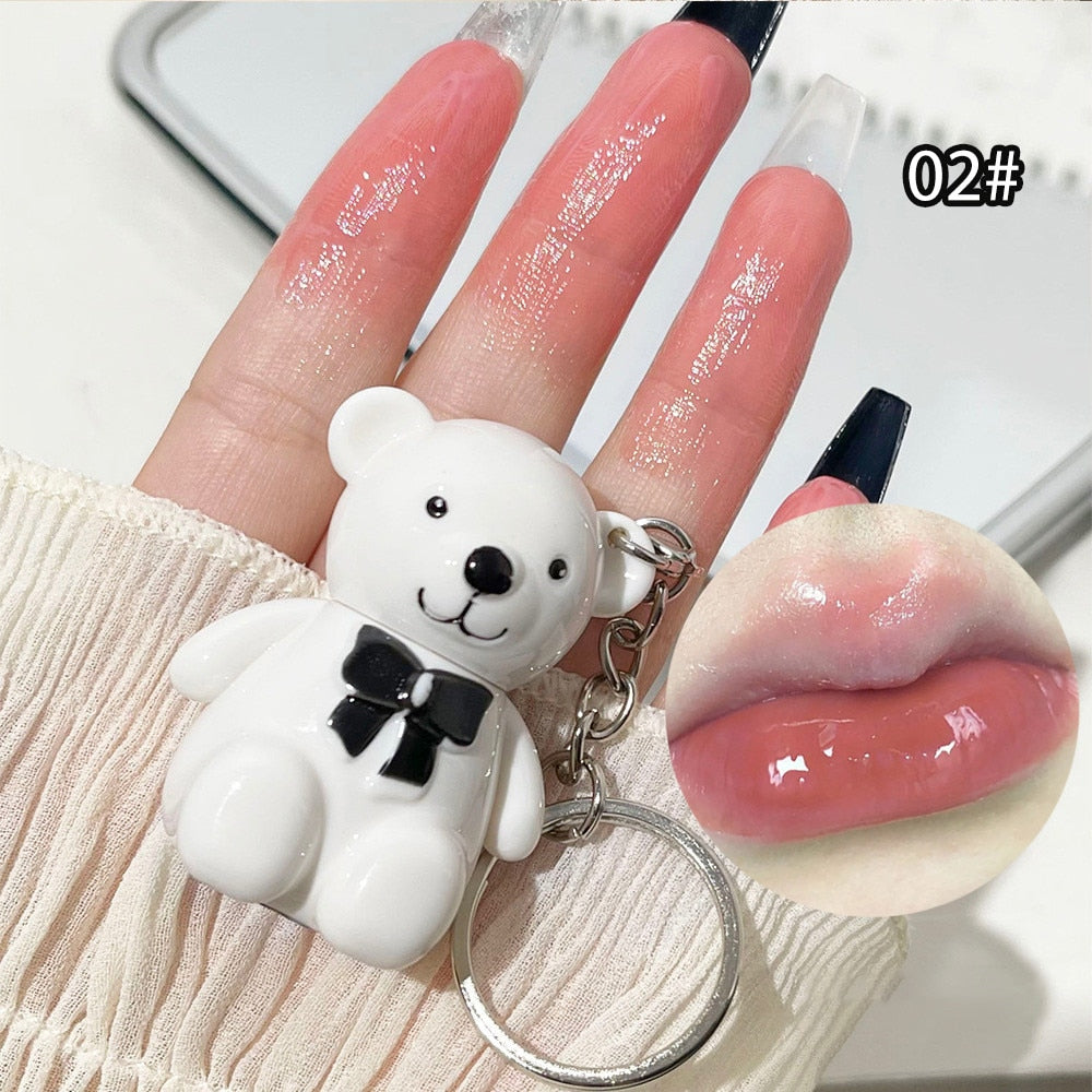 New 6 Color Cute Bear Matte Lip Mud Velvet Keychain Lipstick Waterproof Lasting Portable Lip Gloss