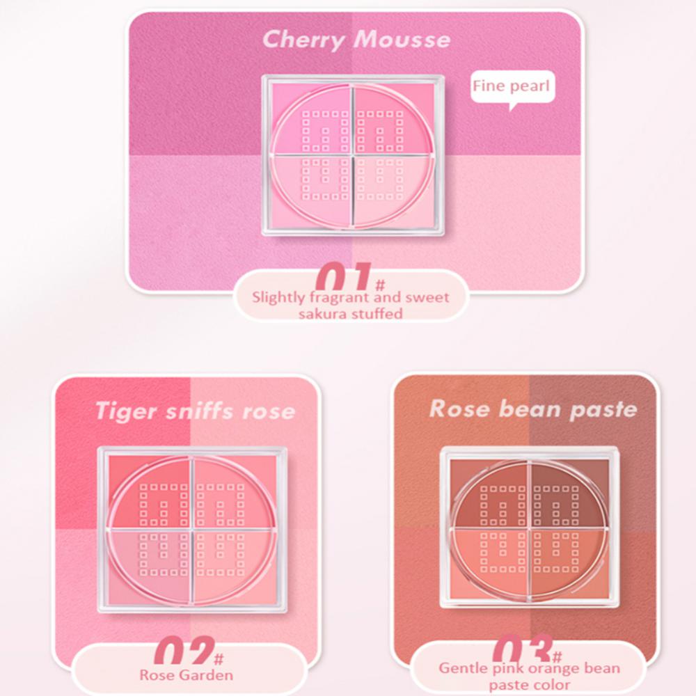 Face Blusher 4 Square Grid Makeup Blush Palette Cheek Contour Blush Powder Matte Blush