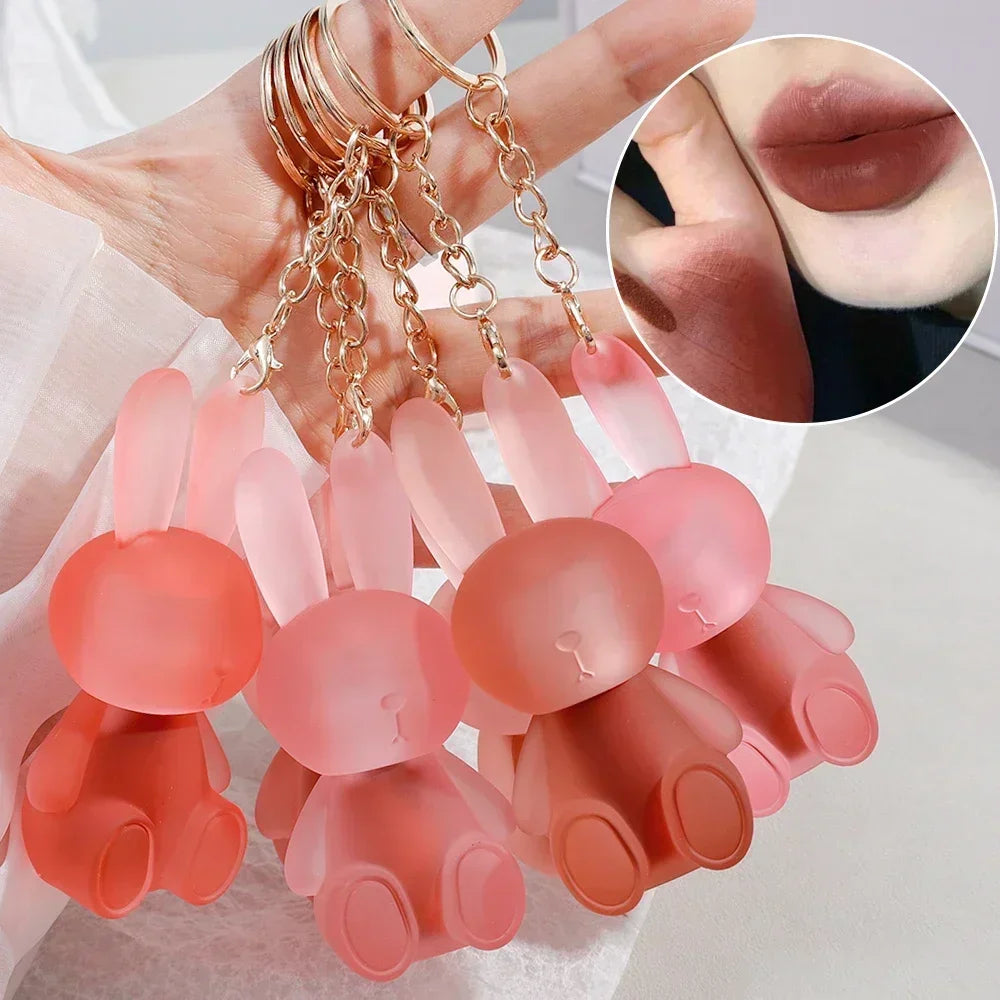 Nude Liquid Lipstick Cute Bear keychain Waterproof Velvet Matte Lip Gloss Lasting Non-stick Lip Tint Pigment Cosmetic