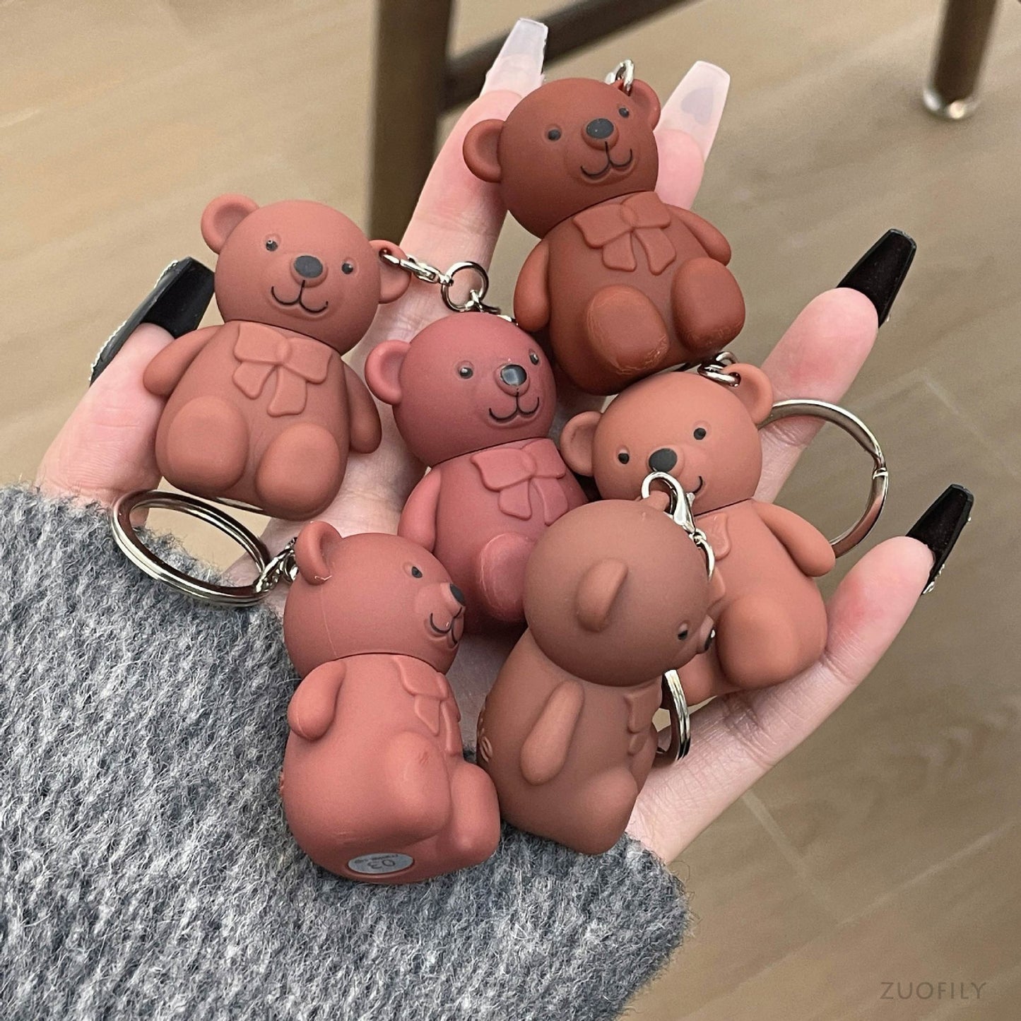 New 6 Color Cute Bear Matte Lip Mud Velvet Keychain Lipstick Waterproof Lasting Portable Lip Gloss