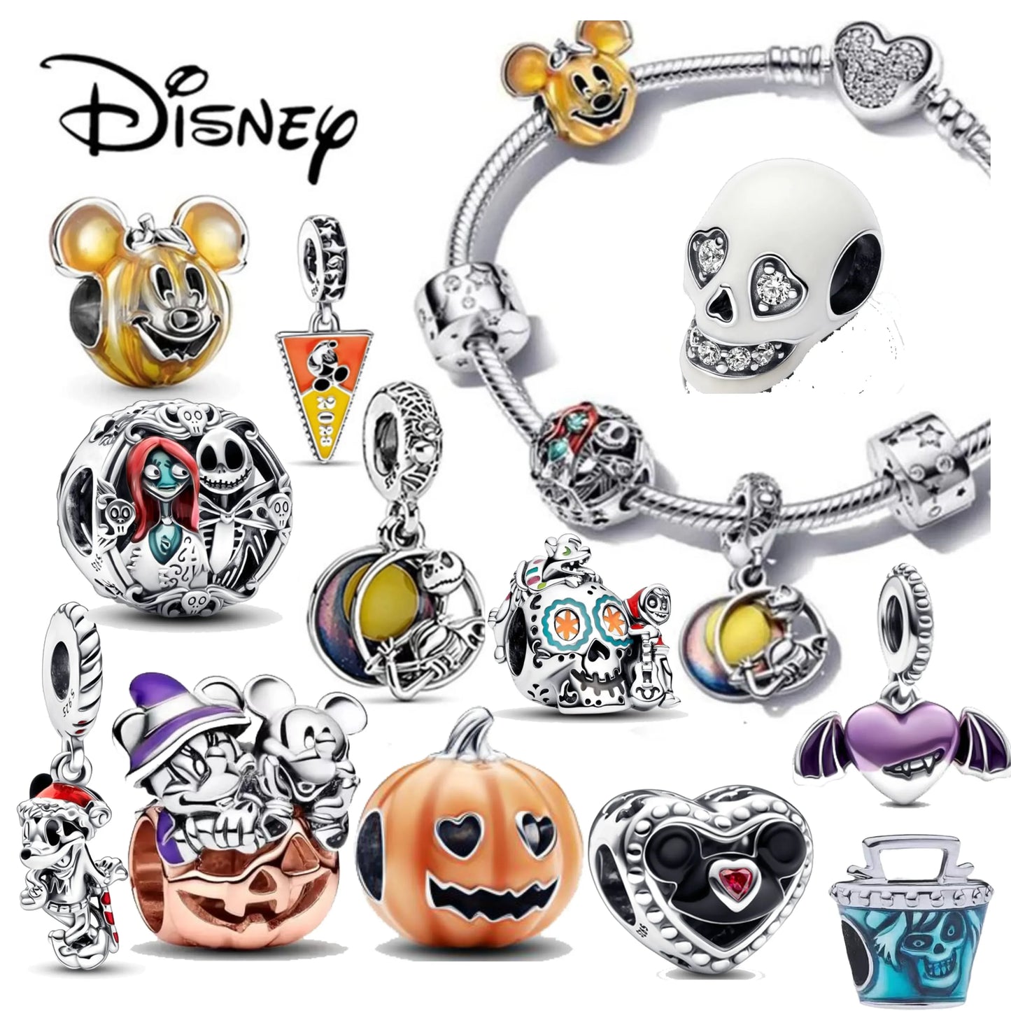 Disney 100th anniversary Bracelets DIY Jewelry 925 Silver Princess Pumpkin Cart Mickey Minnie Dumbo Charm Stitch Beads
