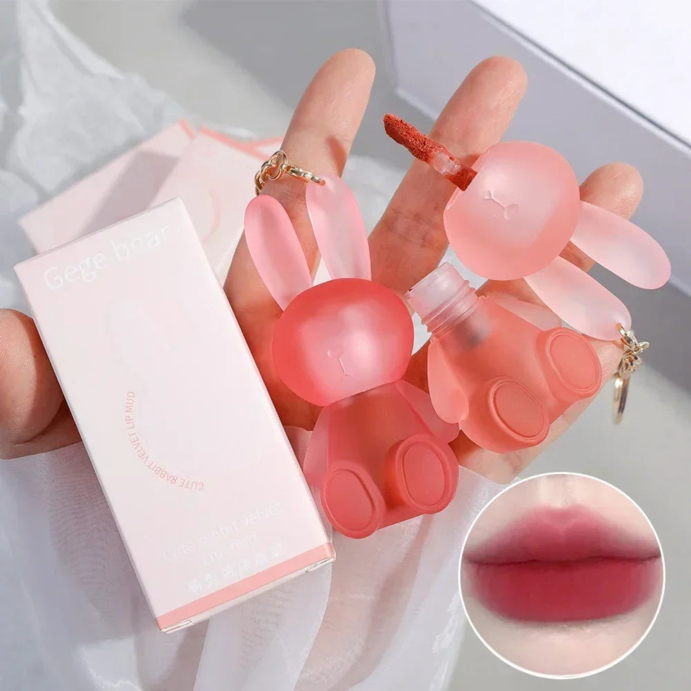 Nude Liquid Lipstick Cute Bear keychain Waterproof Velvet Matte Lip Gloss Lasting Non-stick Lip Tint Pigment Cosmetic