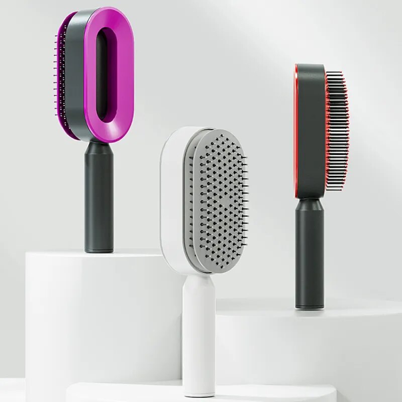 Self Cleaning Hair Brush for Women One-key Cleaning Hair Loss Massage Scalp Anti-Static Hairbrush