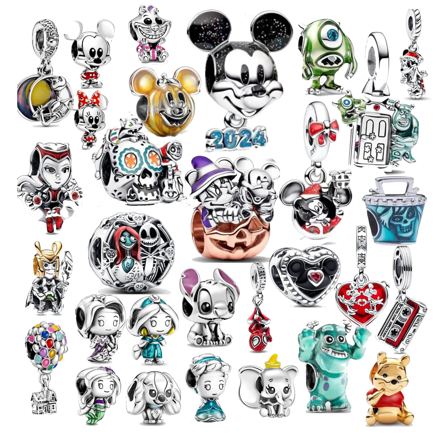 Disney 100th anniversary Bracelets DIY Jewelry 925 Silver Princess Pumpkin Cart Mickey Minnie Dumbo Charm Stitch Beads