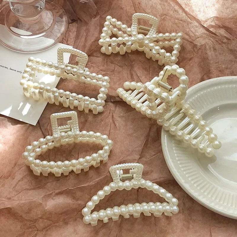 5pcs/set Pearl Hairpins Geometric Hair Claws Bath Large Catch Women Hair Accessories