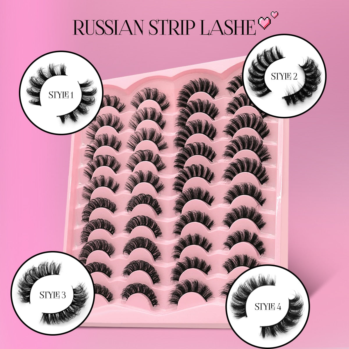 20 Pairs Russian Strip Lashes 3D Lashes Natural Eyelashes Dramatic Extension