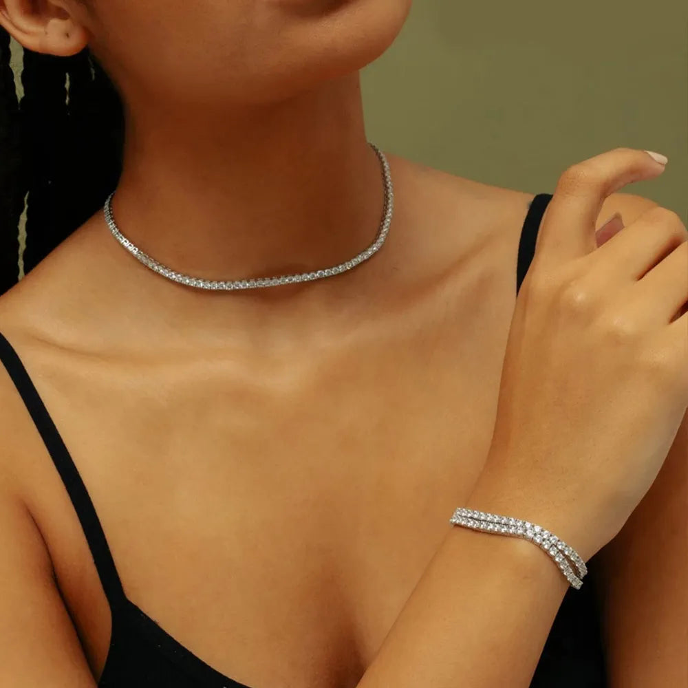 Elegant short Tennis Necklace Luxury Cubic Zirconia Crystal For Women Jewelry