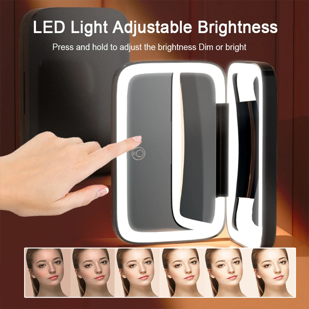 Mini Portable Folding Makeup Mirror With Led Lights 5X Magnifying Compact Pocket Travel Aesthetic Vanity Mirrors Make Up Tools