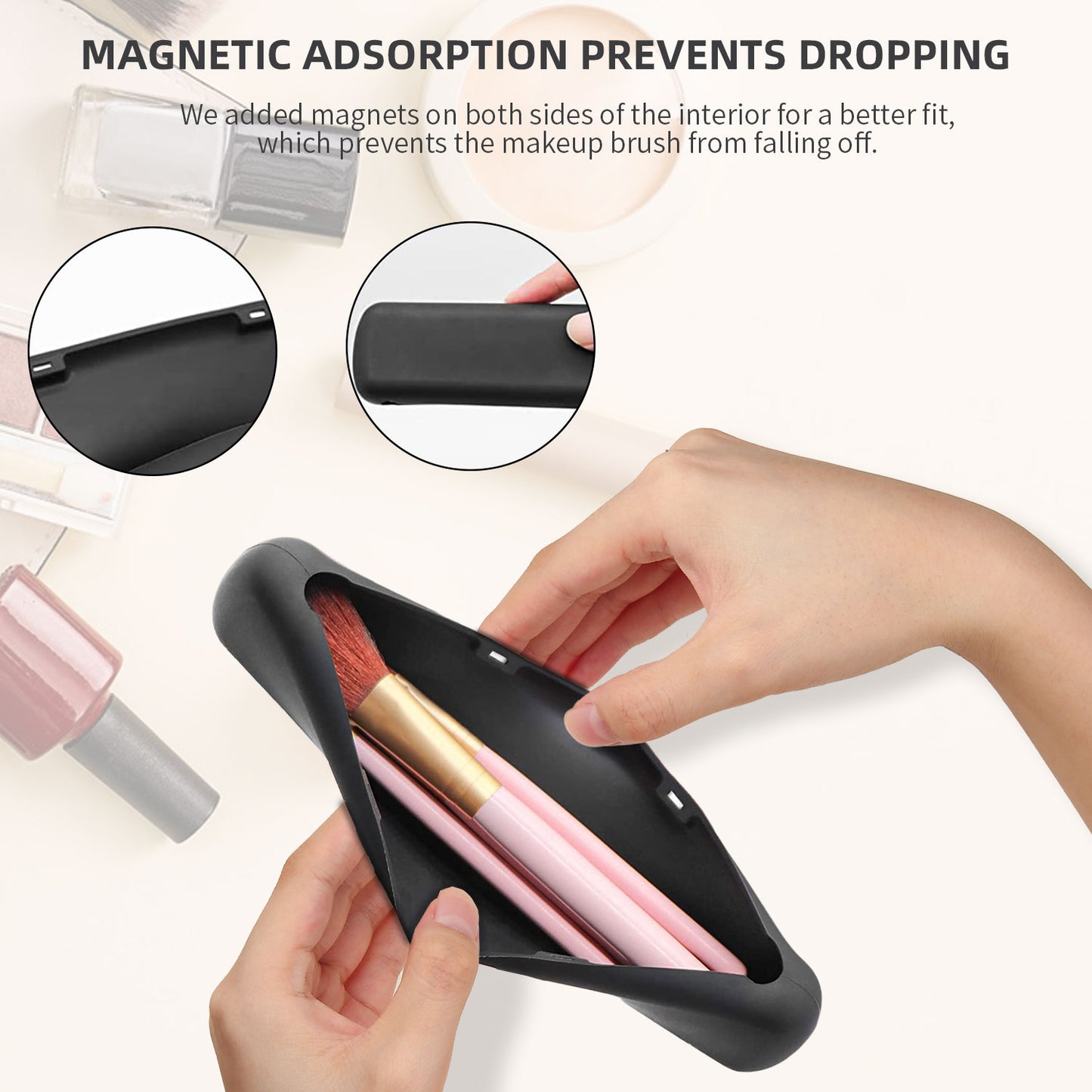 Silicone Makeup Brush Storage Bag Waterproof Travel Holder Magnetic Portable Multipurpose Cosmetic Bag