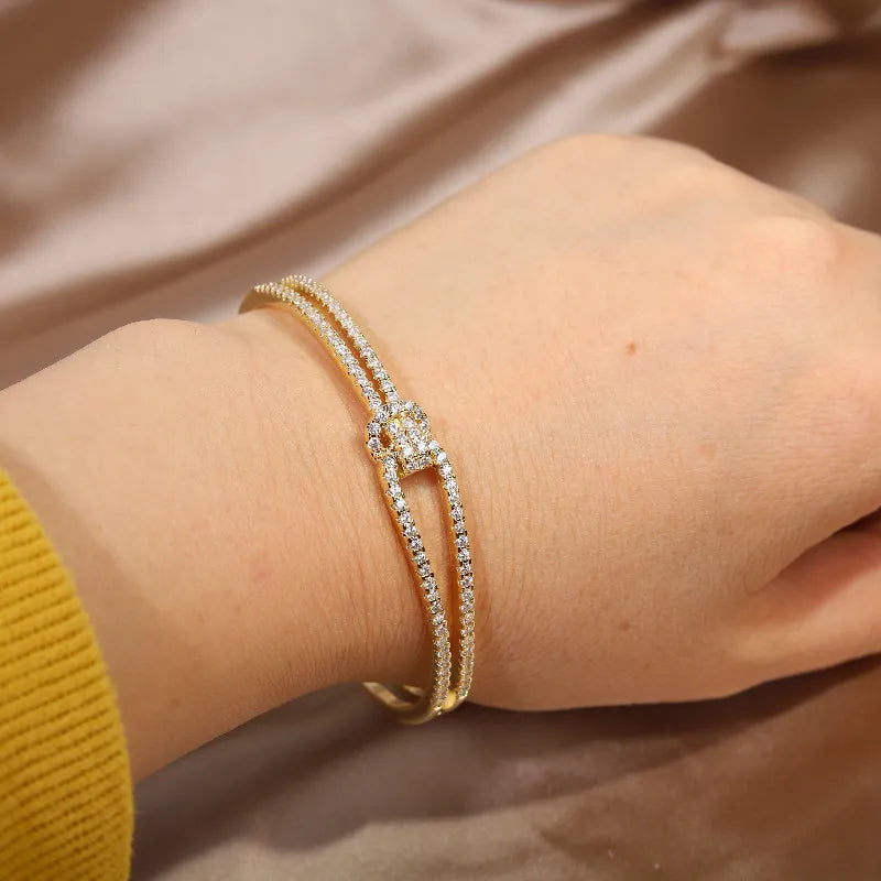 New Design: 14K Gold Plated Zircon Snake Open Bracelet