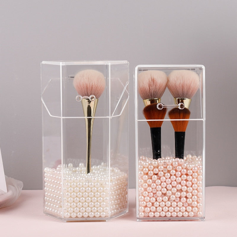 Fancy Acrylic Makeup Pearls Brush Holder Makeup Organizer Elegant Transparent Storage Box Holder