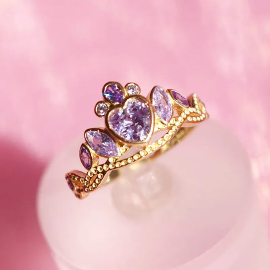 A Princess School Inspired Charm Jewelry Gold-Plated Blair Crown Ring with Purple Heart -Gift for Her."