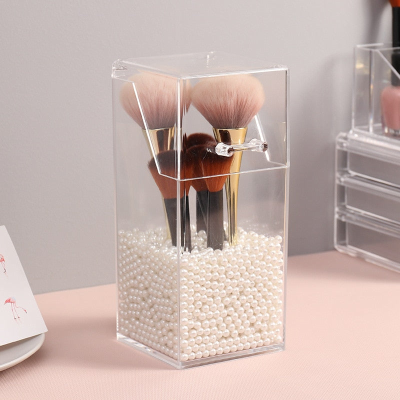 Fancy Acrylic Makeup Pearls Brush Holder Makeup Organizer Elegant Transparent Storage Box Holder