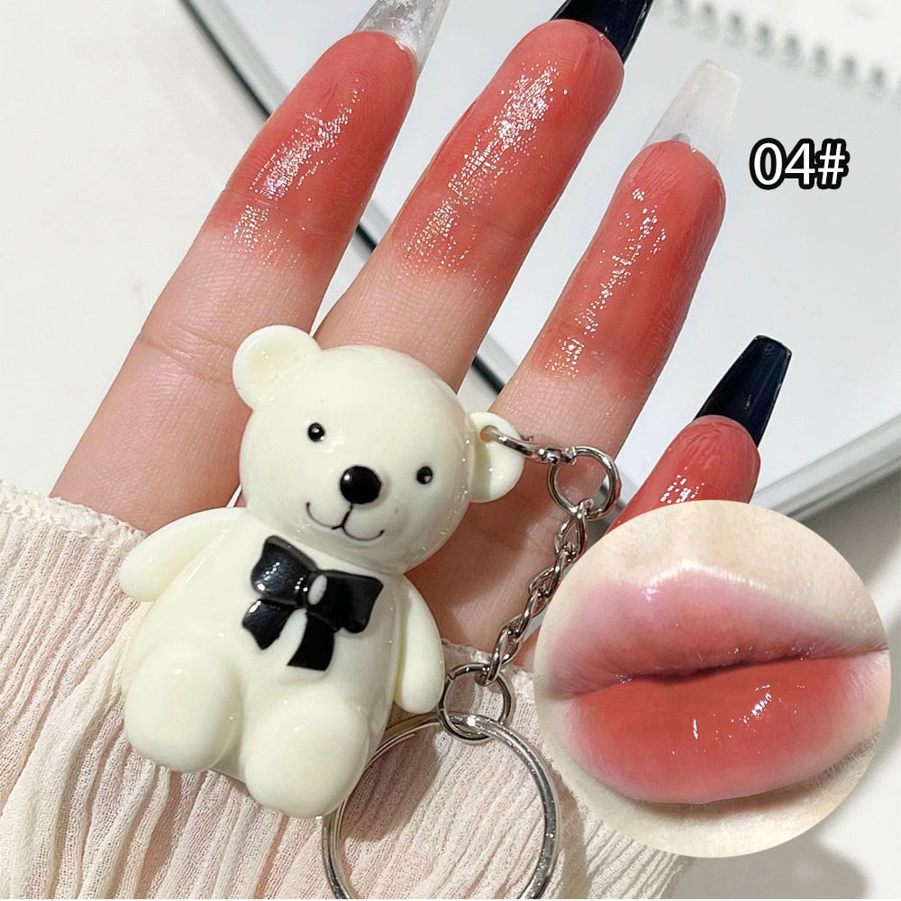 New 6 Color Cute Bear Matte Lip Mud Velvet Keychain Lipstick Waterproof Lasting Portable Lip Gloss