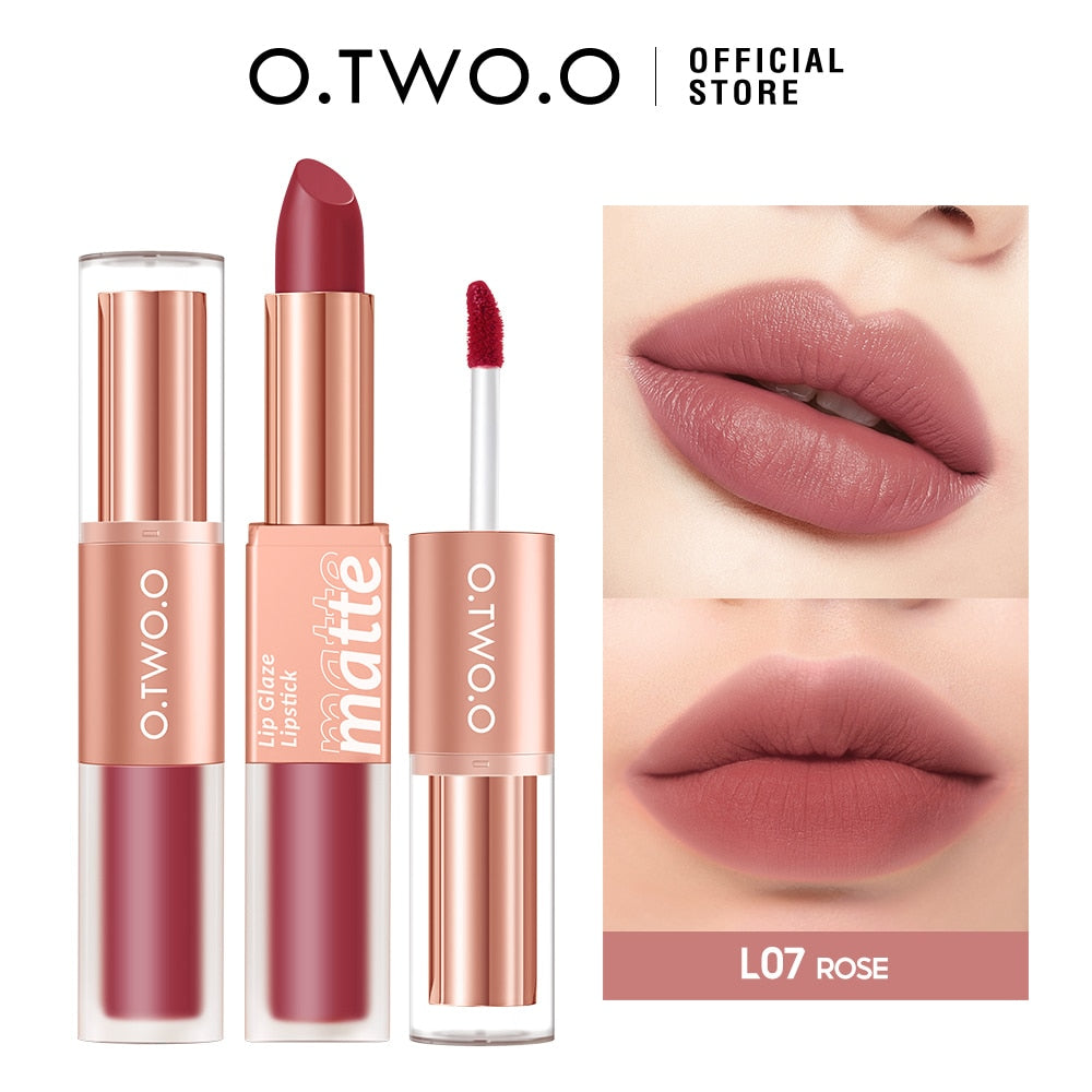 Lipstick Lip Gloss 2 in 1 lip Tint 12 Colors Lip Waterproof Long -lasting Moisture Red Lip Matte Lipstick Makeup