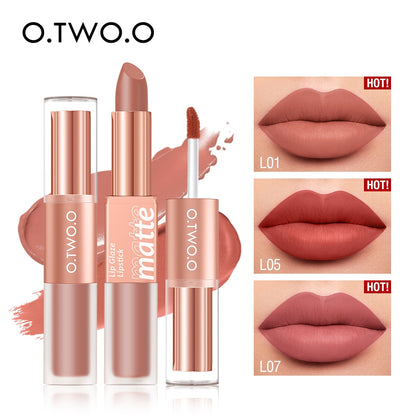 Lipstick Lip Gloss 2 in 1 lip Tint 12 Colors Lip Waterproof Long -lasting Moisture Red Lip Matte Lipstick Makeup