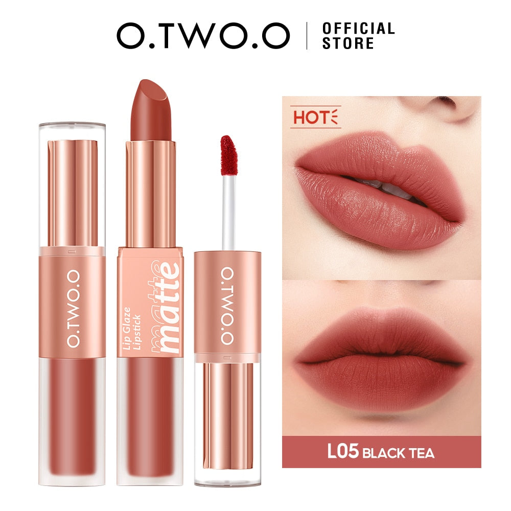 Lipstick Lip Gloss 2 in 1 lip Tint 12 Colors Lip Waterproof Long -lasting Moisture Red Lip Matte Lipstick Makeup