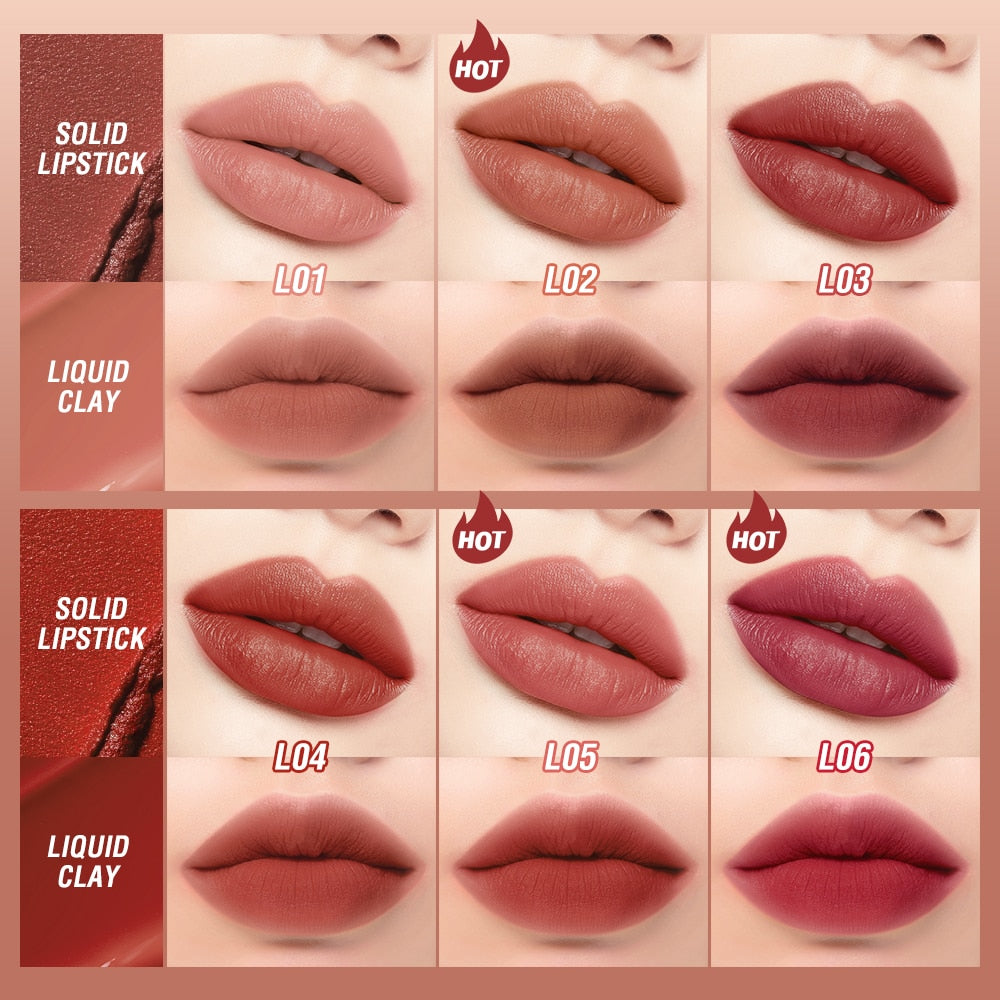 Lipstick Lip Gloss 2 in 1 lip Tint 12 Colors Lip Waterproof Long -lasting Moisture Red Lip Matte Lipstick Makeup