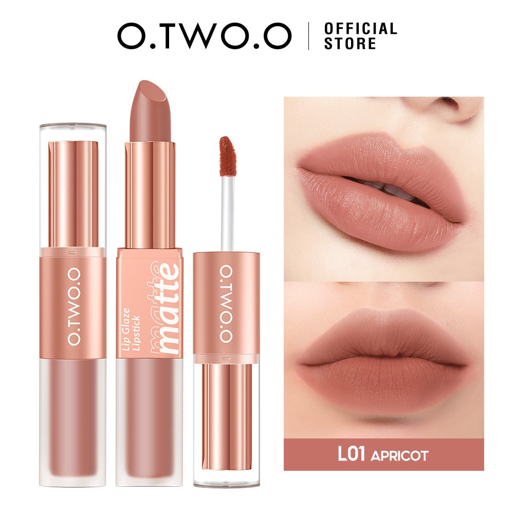 Lipstick Lip Gloss 2 in 1 lip Tint 12 Colors Lip Waterproof Long -lasting Moisture Red Lip Matte Lipstick Makeup