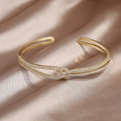 New Design: 14K Gold Plated Zircon Snake Open Bracelet