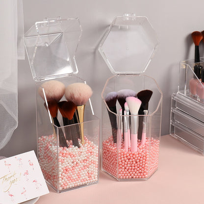 Fancy Acrylic Makeup Pearls Brush Holder Makeup Organizer Elegant Transparent Storage Box Holder