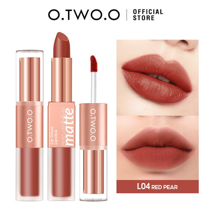 Lipstick Lip Gloss 2 in 1 lip Tint 12 Colors Lip Waterproof Long -lasting Moisture Red Lip Matte Lipstick Makeup