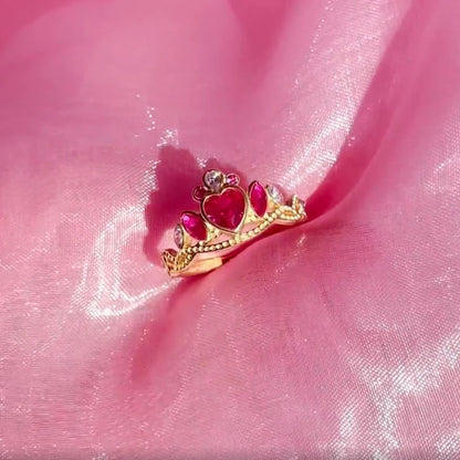 A Princess School Inspired Charm Jewelry Gold-Plated Blair Crown Ring with pink Heart -Gift for Her."