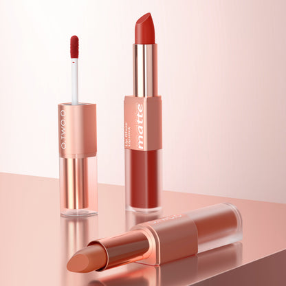 Lipstick Lip Gloss 2 in 1 lip Tint 12 Colors Lip Waterproof Long -lasting Moisture Red Lip Matte Lipstick Makeup